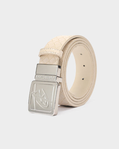 Woven Leather Belt in Beige