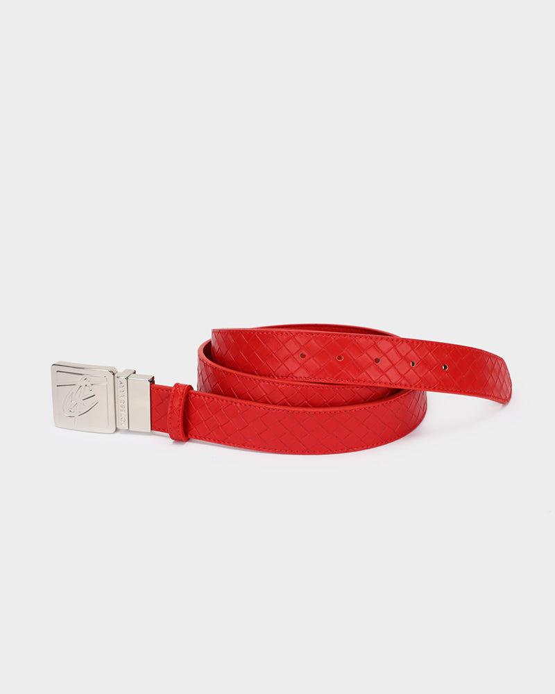 Woven Leather Belt in Red