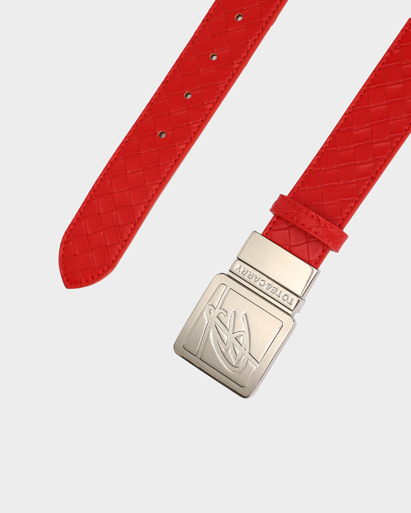 Woven Leather Belt in Red