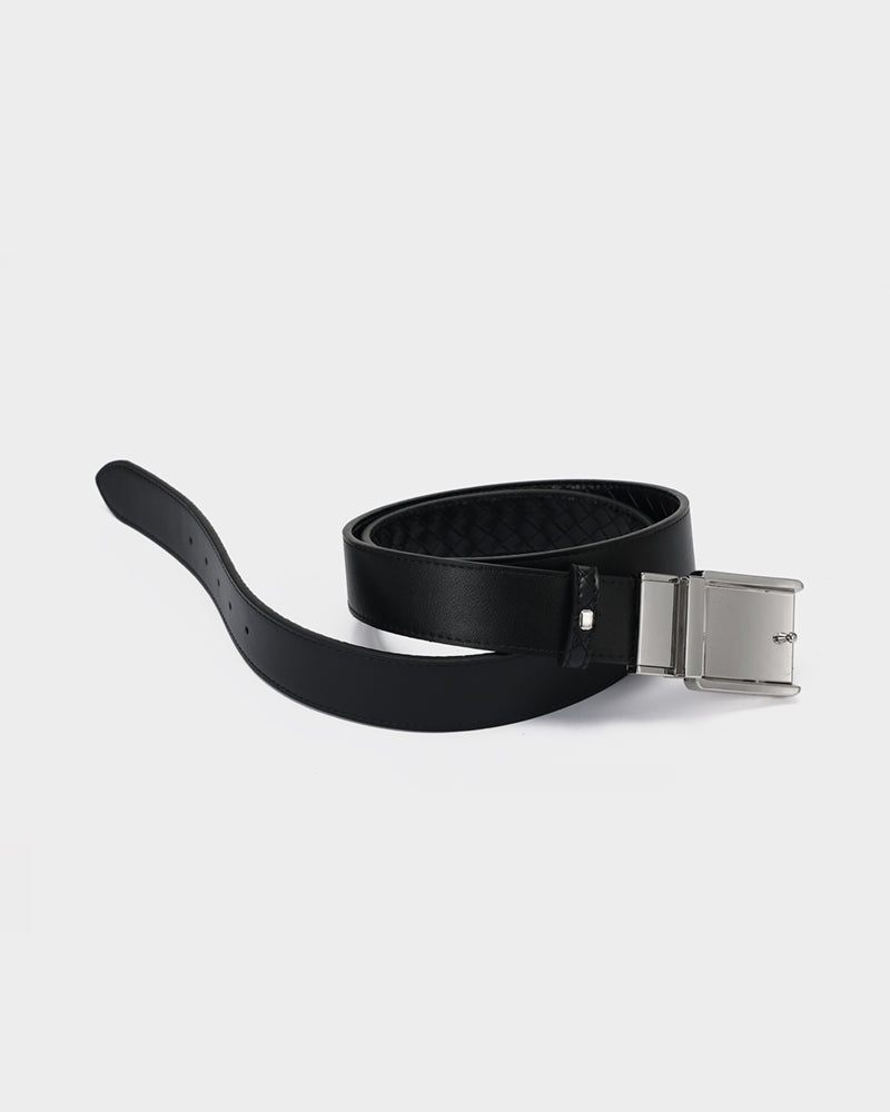 Woven Leather Belt in Black