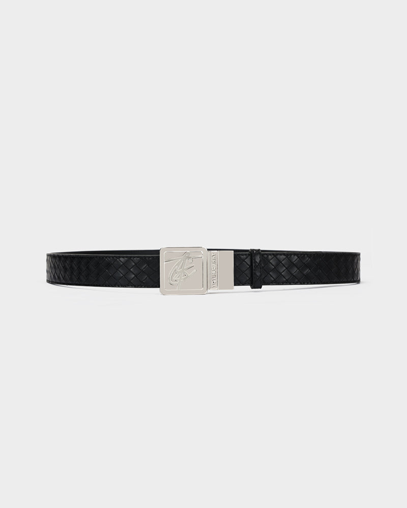 Woven Leather Belt in Black