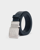 Woven Leather Belt in Navy Blue