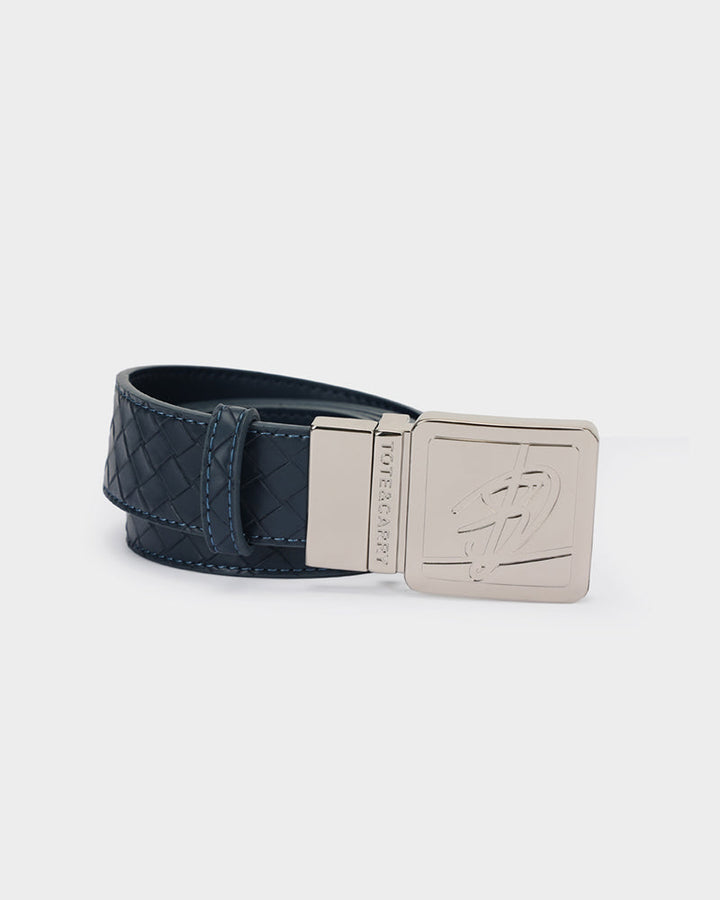 Woven Leather Belt in Navy Blue