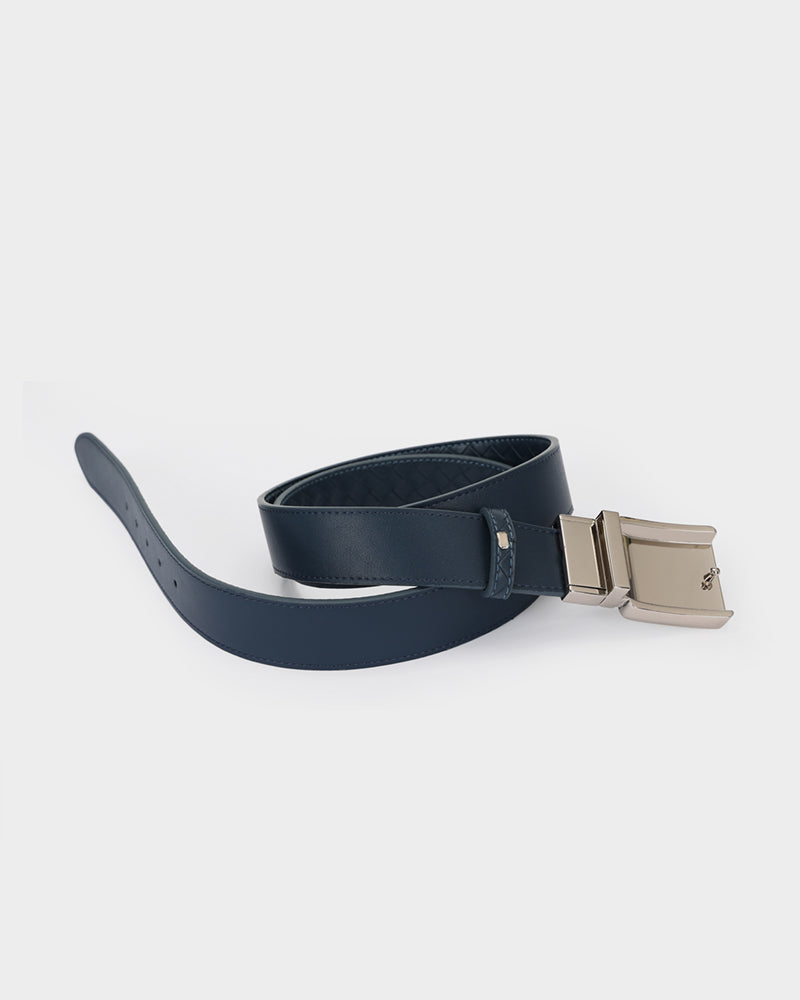 Woven Leather Belt in Navy Blue