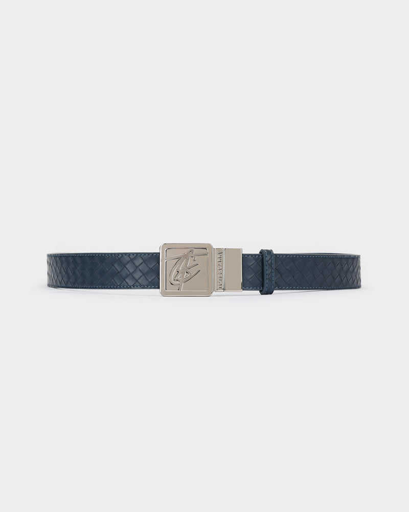Woven Leather Belt in Navy Blue