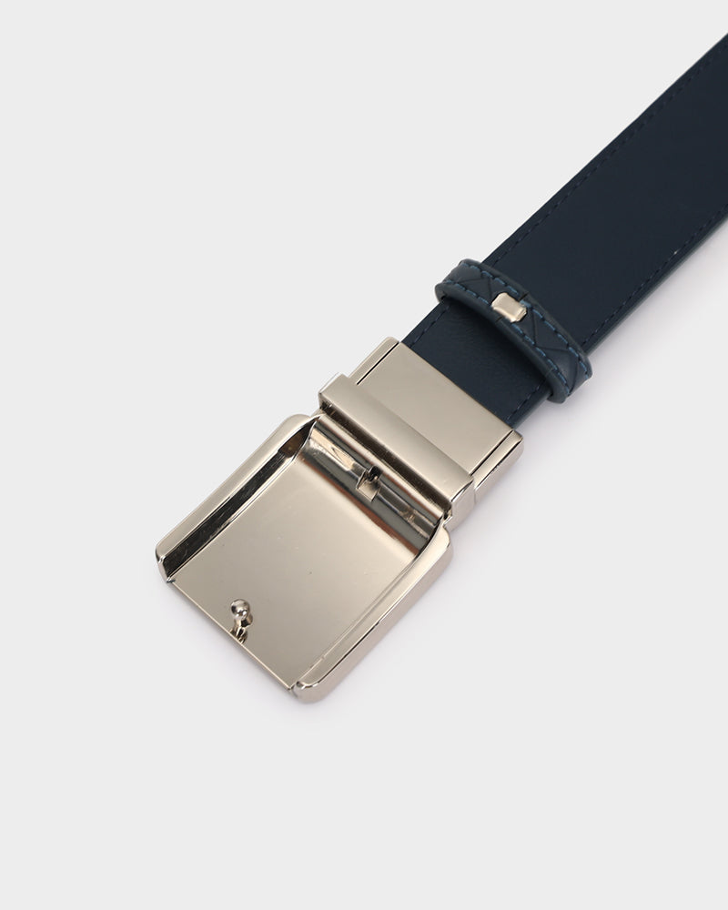 Woven Leather Belt in Navy Blue