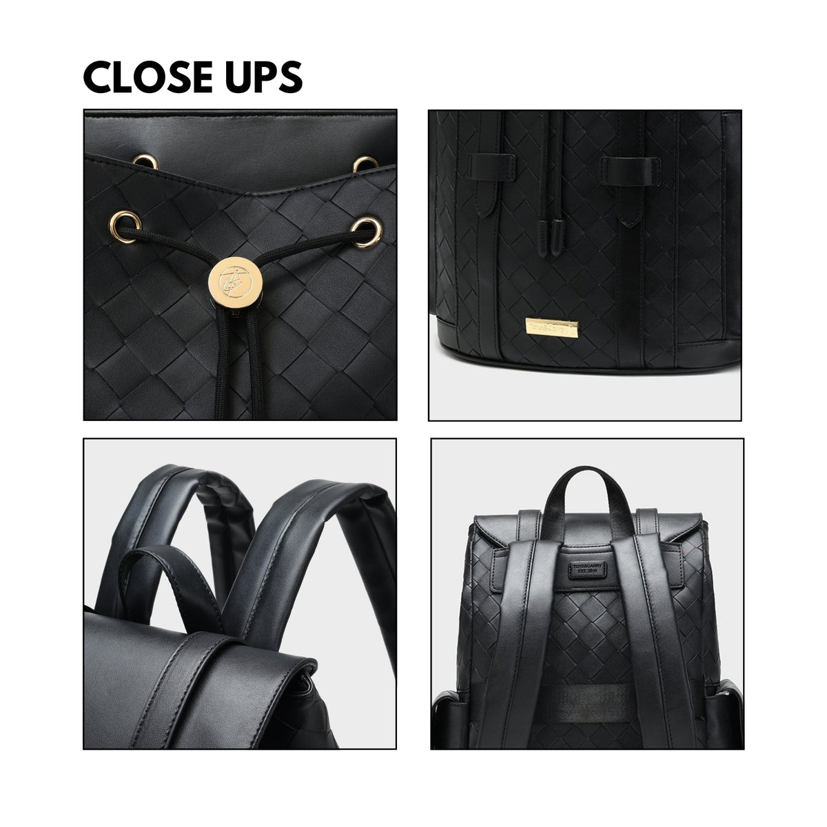 Tote&Carry Bodega Explorer Backpack in Black — close up details