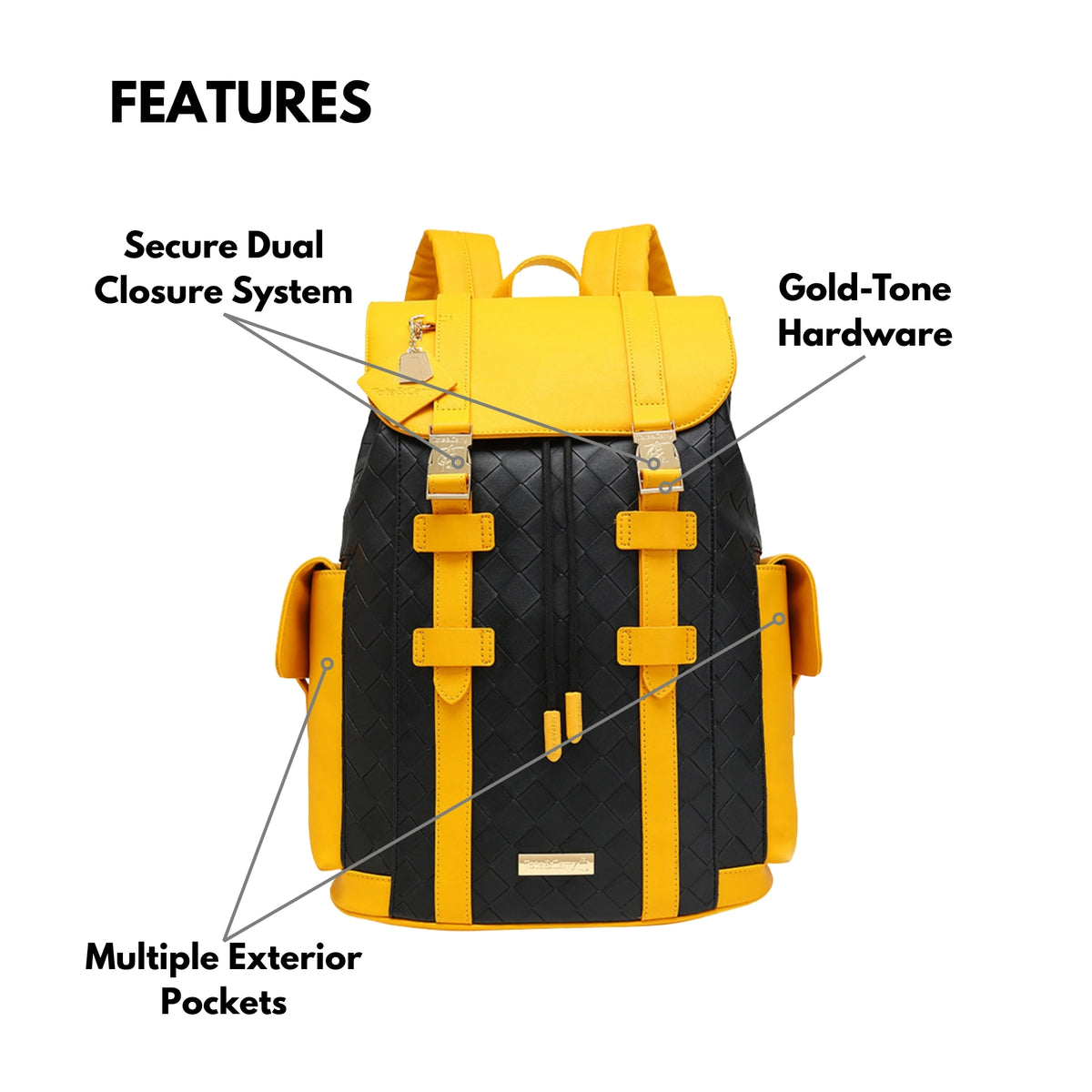 Tote&Carry Bodega Explorer Backpack in Black & Yellow — storage and compartments