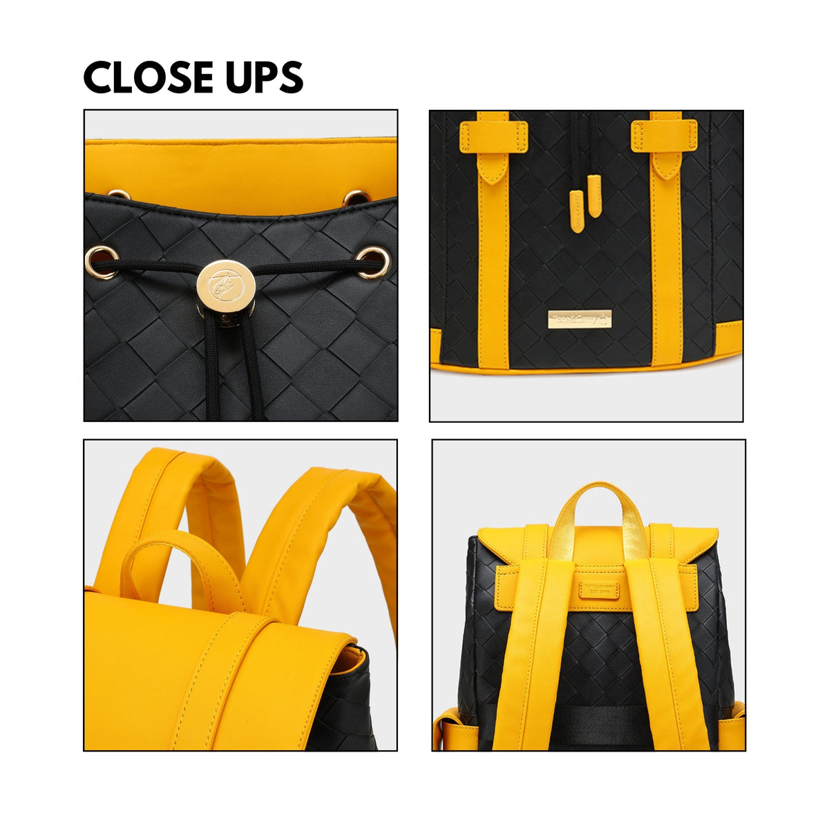 Tote&Carry Bodega Explorer Backpack in Black & Yellow — close up details