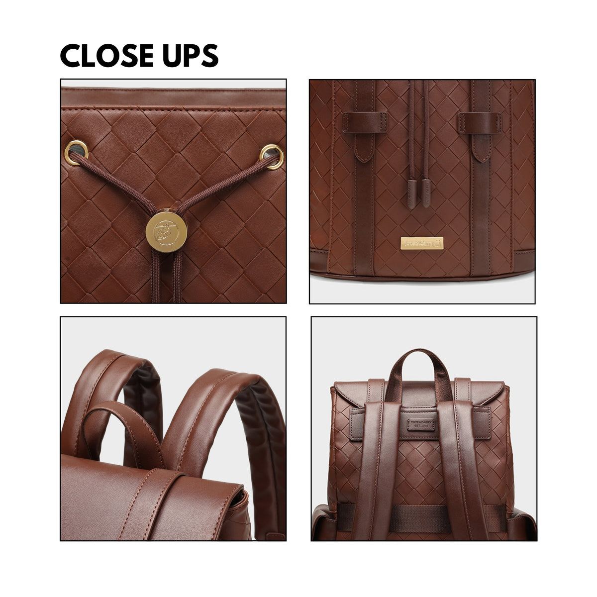 Tote&Carry Bodega Explorer Backpack in Brown — close up details