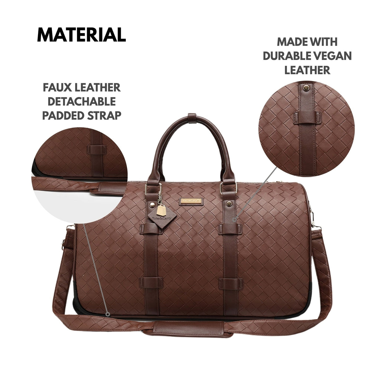 Tote&Carry Bodega Traveler Rolling Duffle in Brown — size guide