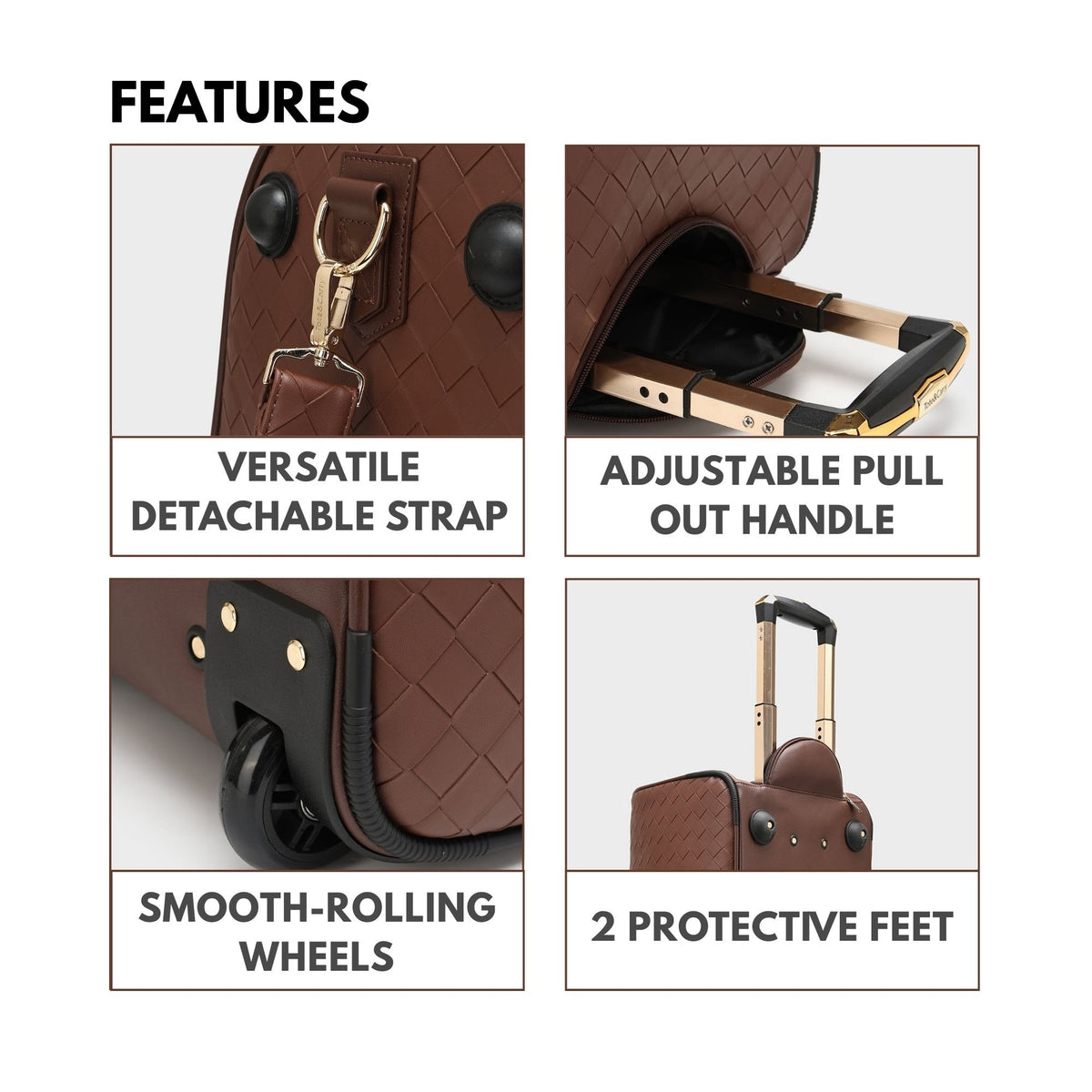 Tote&Carry Bodega Traveler Rolling Duffle in Brown — features