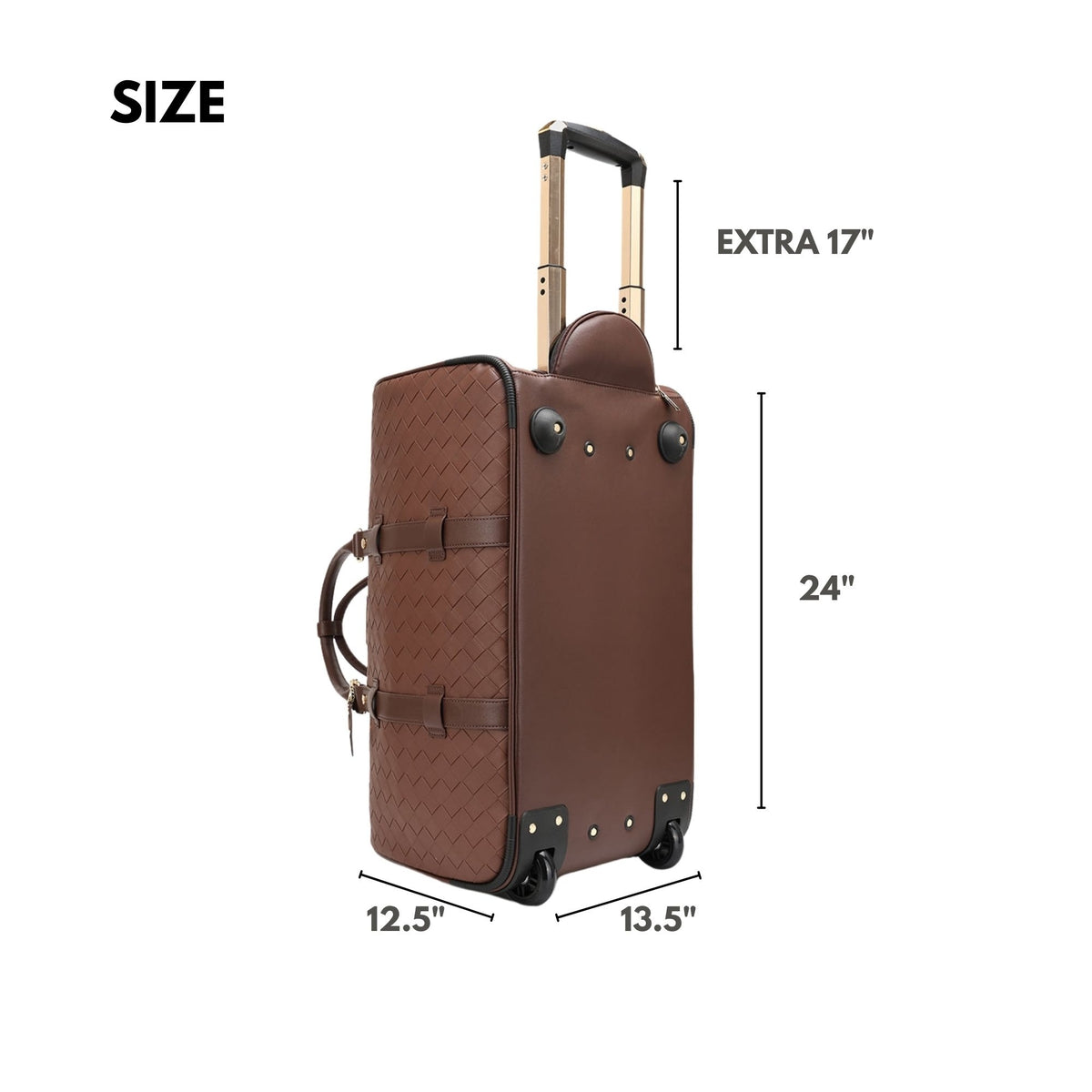 Tote&Carry Bodega Traveler Rolling Duffle in Brown — close up details