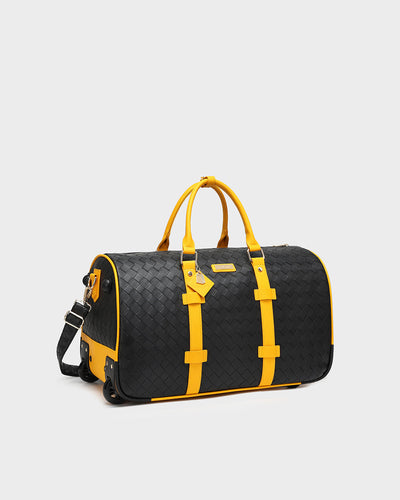 Bodega Traveler Rolling Duffle in Black & Mustard