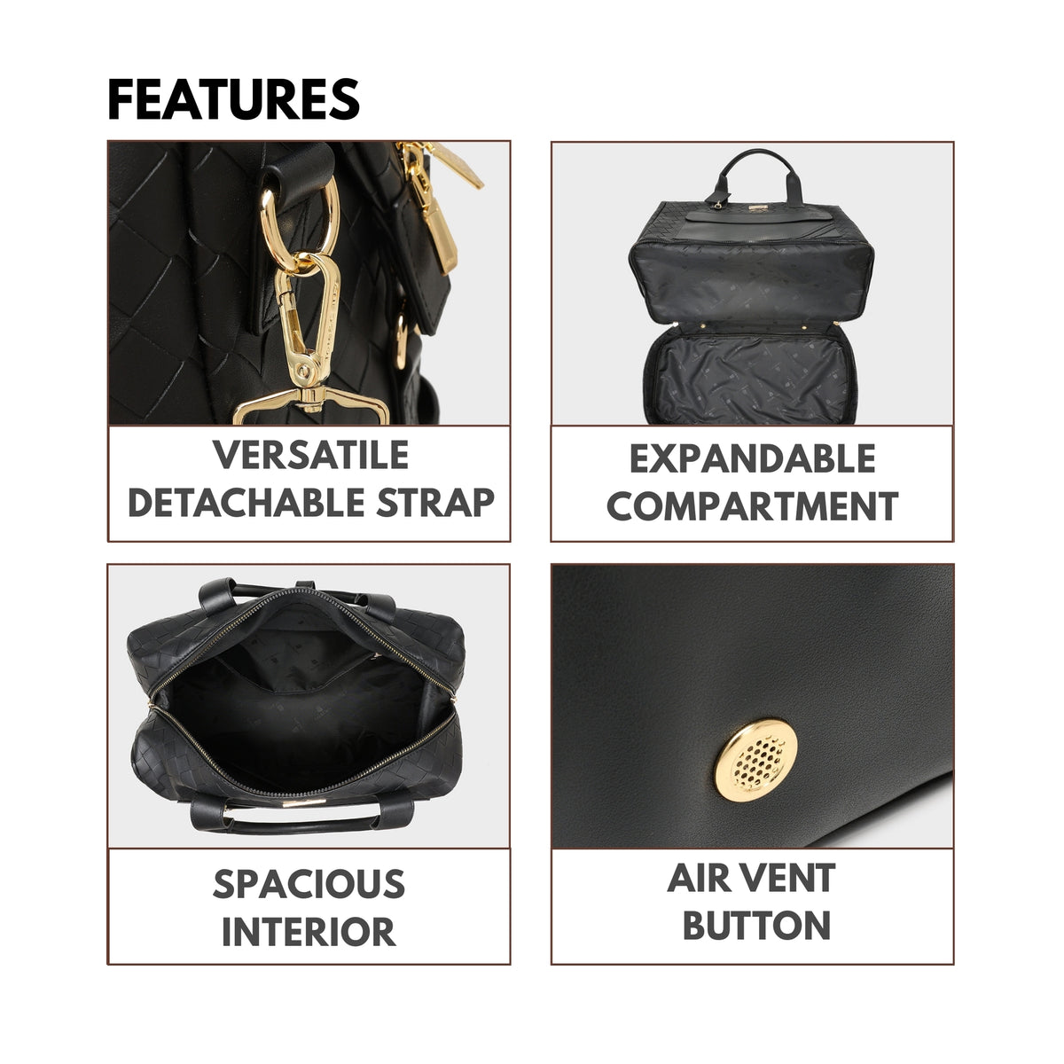 Tote&Carry Bodega Weekender Duffle Bag in Black — close up details