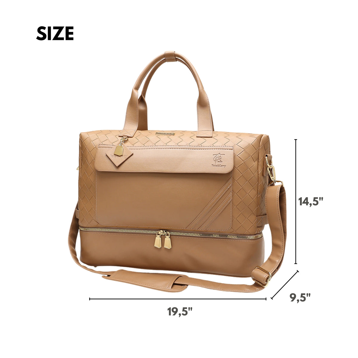 Tote&Carry Bodega Weekender Duffle Bag in Caramel Brown — size guide