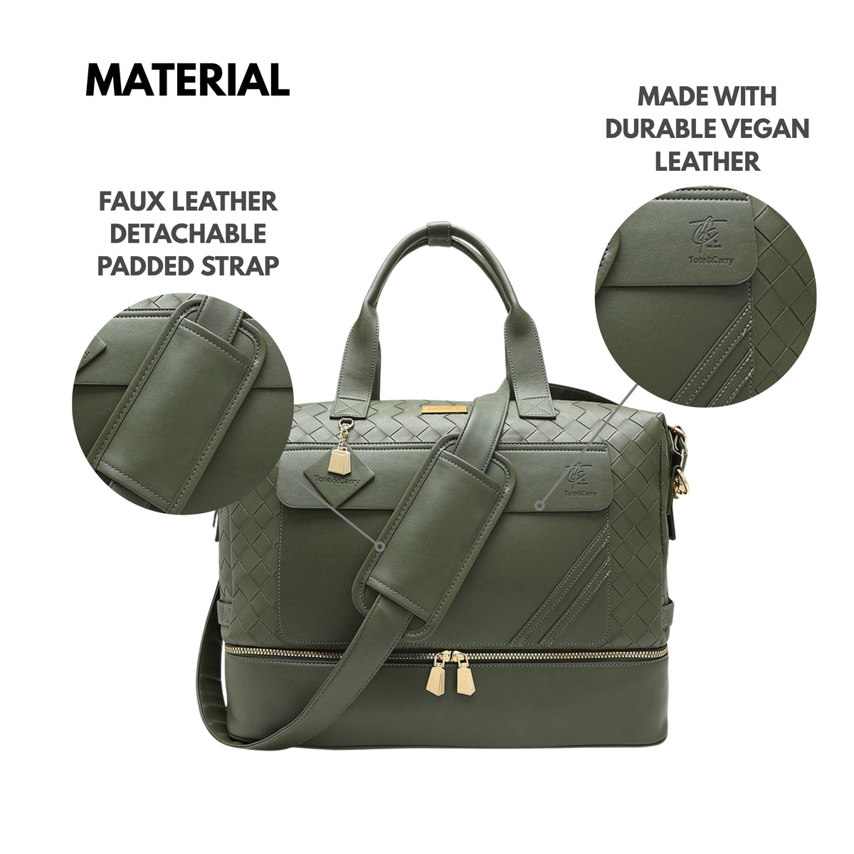 Tote&Carry Bodega Weekender Duffle Bag in Olive Green — size guide