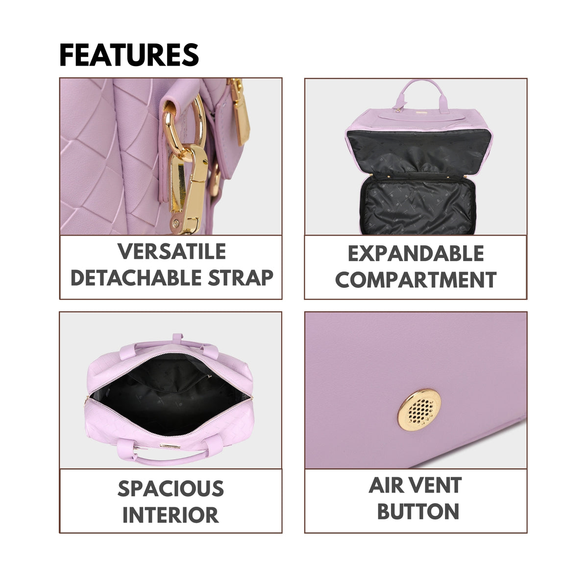 Tote&Carry Bodega Weekender Duffle Bag in Purple — close up details