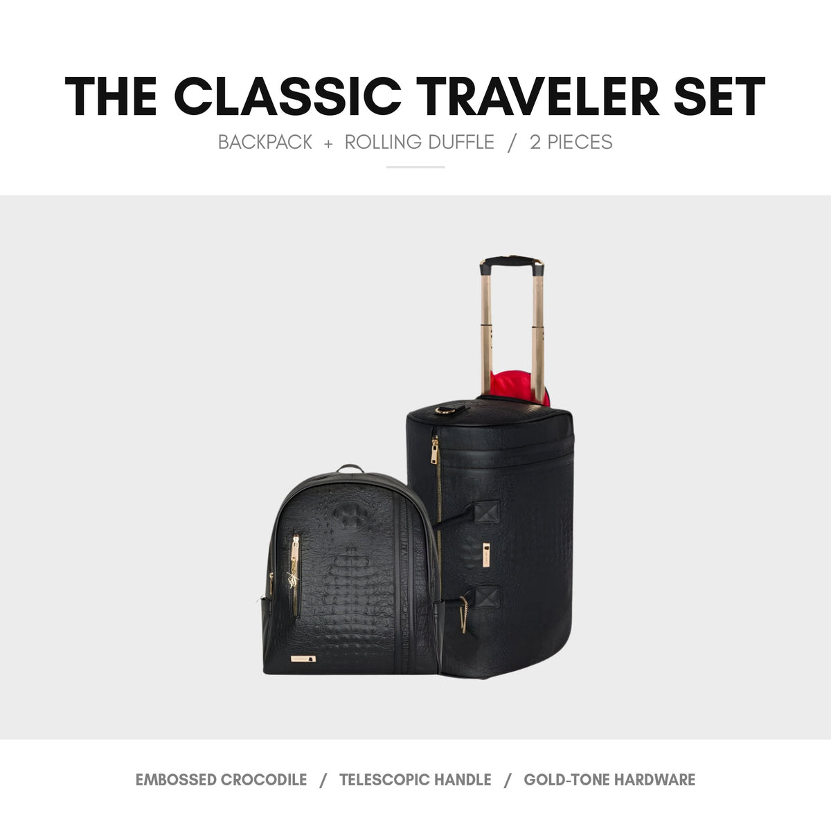 Classic Traveler Rolling Duffle Set in Black - the set