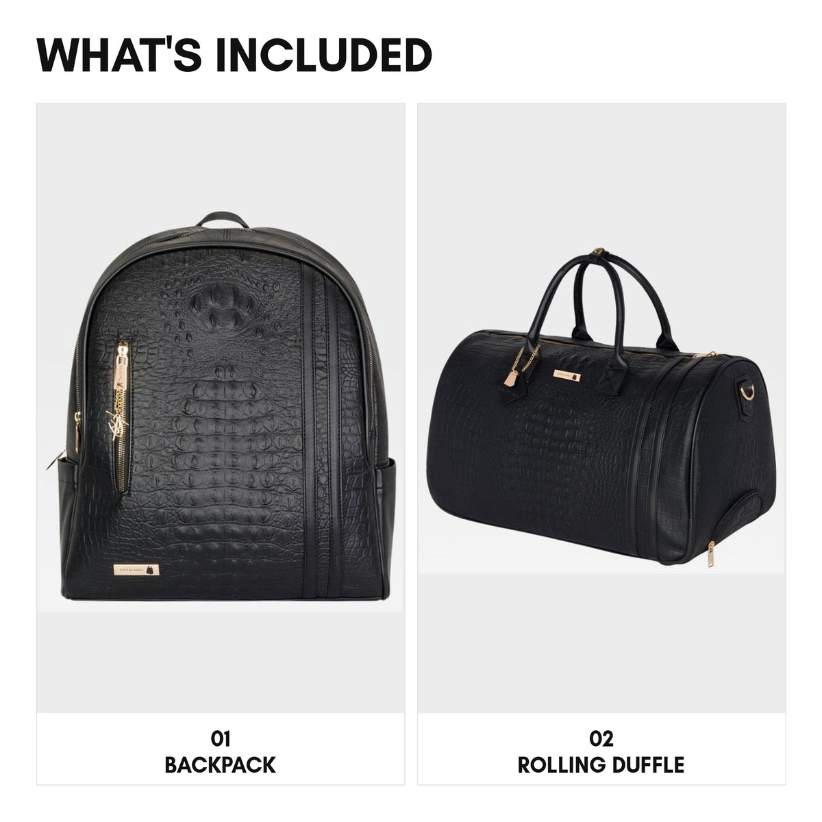 Classic Traveler Rolling Duffle Set in Black - what's included