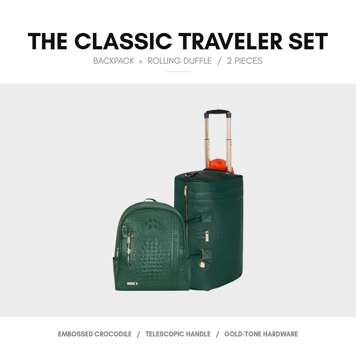 Classic Traveler Rolling Duffle Set in Emerald Green - the set