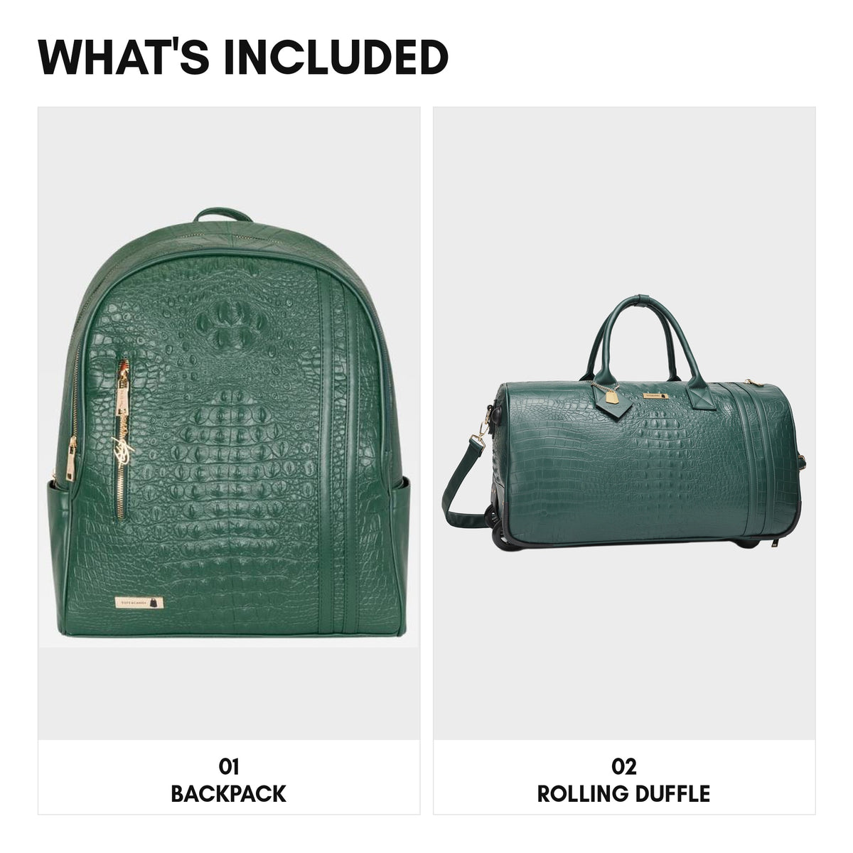 Classic Traveler Rolling Duffle Set in Emerald Green - what's included