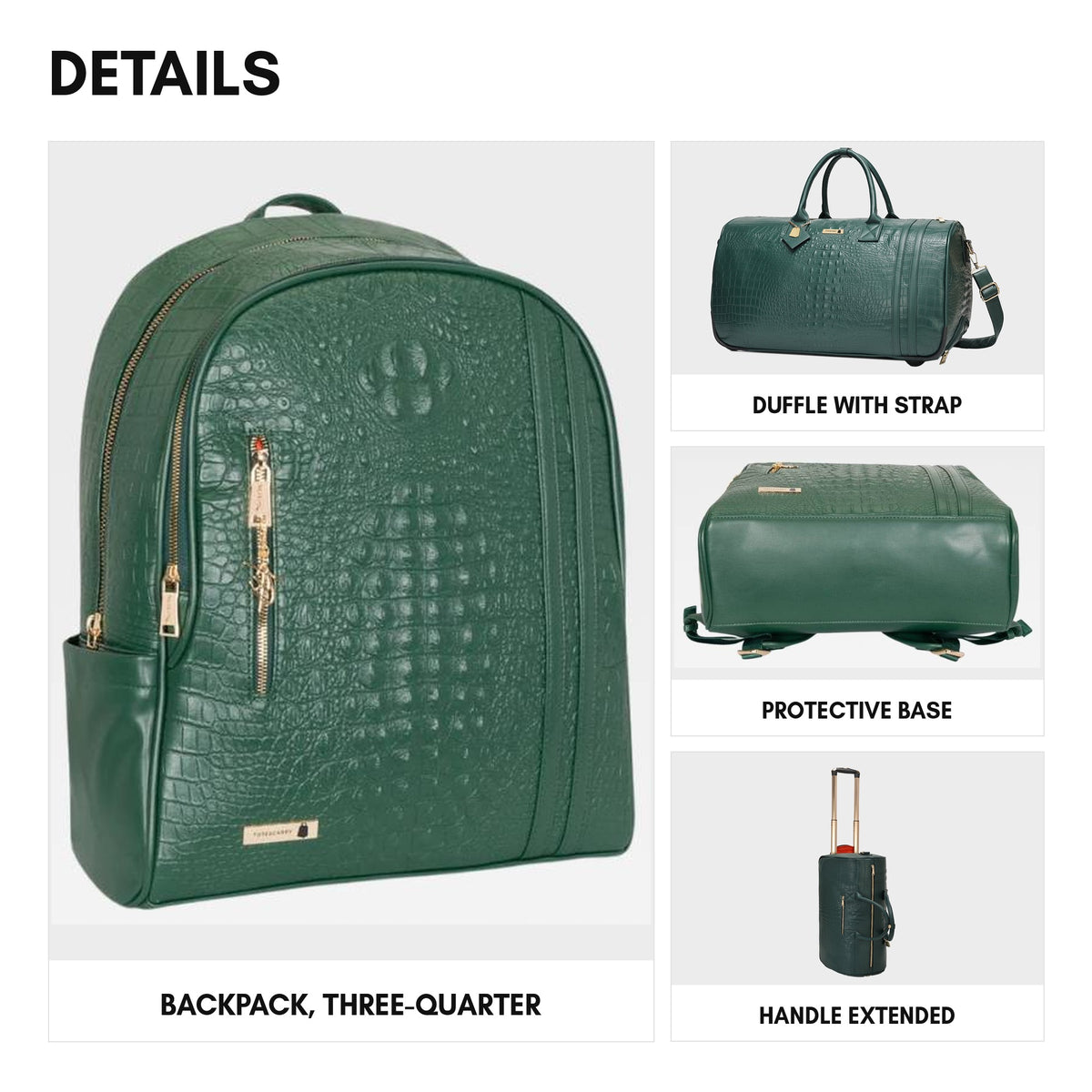 Classic Traveler Rolling Duffle Set in Emerald Green - details