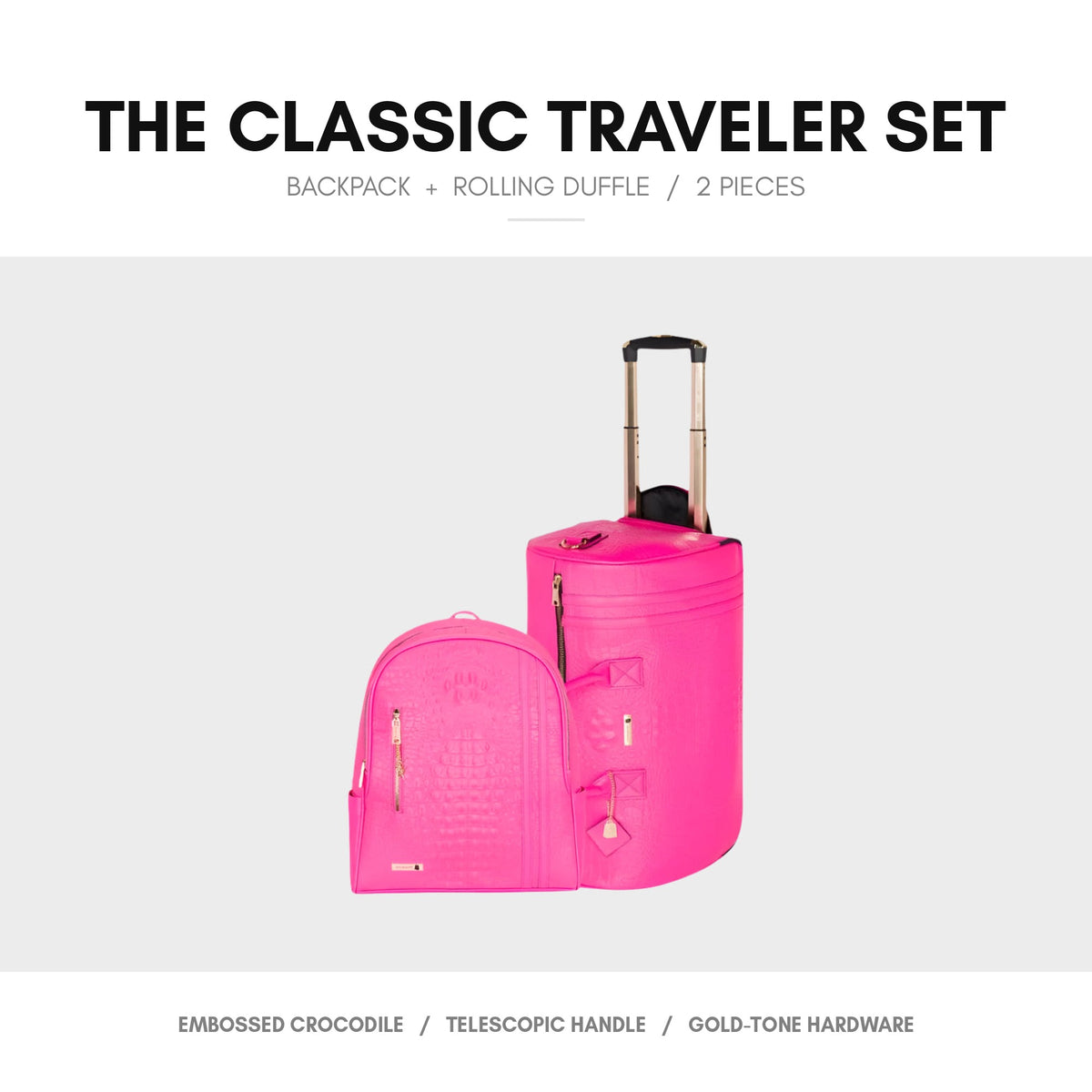 Classic Traveler Rolling Duffle Set in Neon Pink - the set
