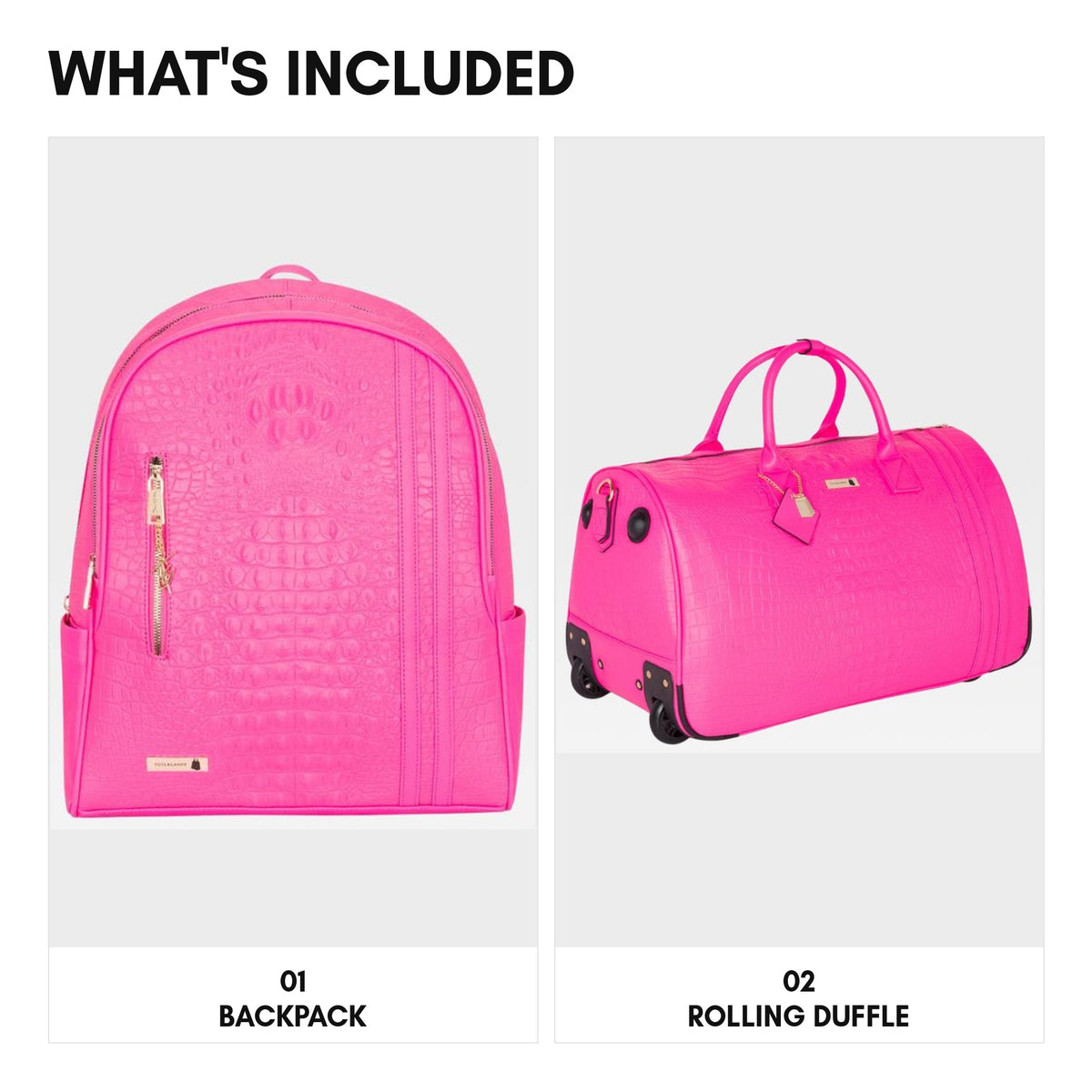 Classic Traveler Rolling Duffle Set in Neon Pink - what's included