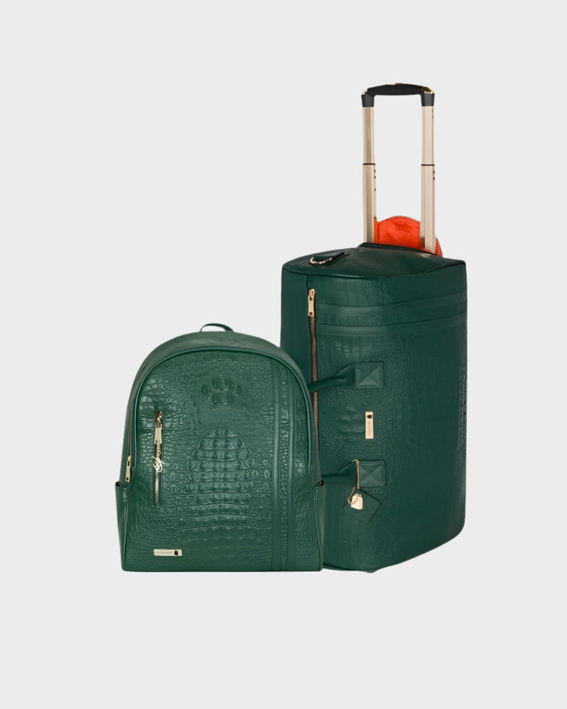 Classic Traveler Rolling Duffle Set in Emerald Green