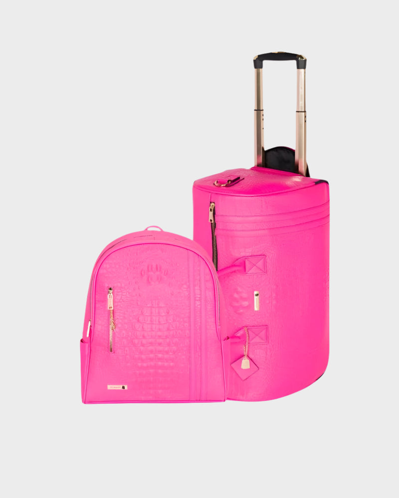 Classic Traveler Rolling Duffle Set in Neon Pink