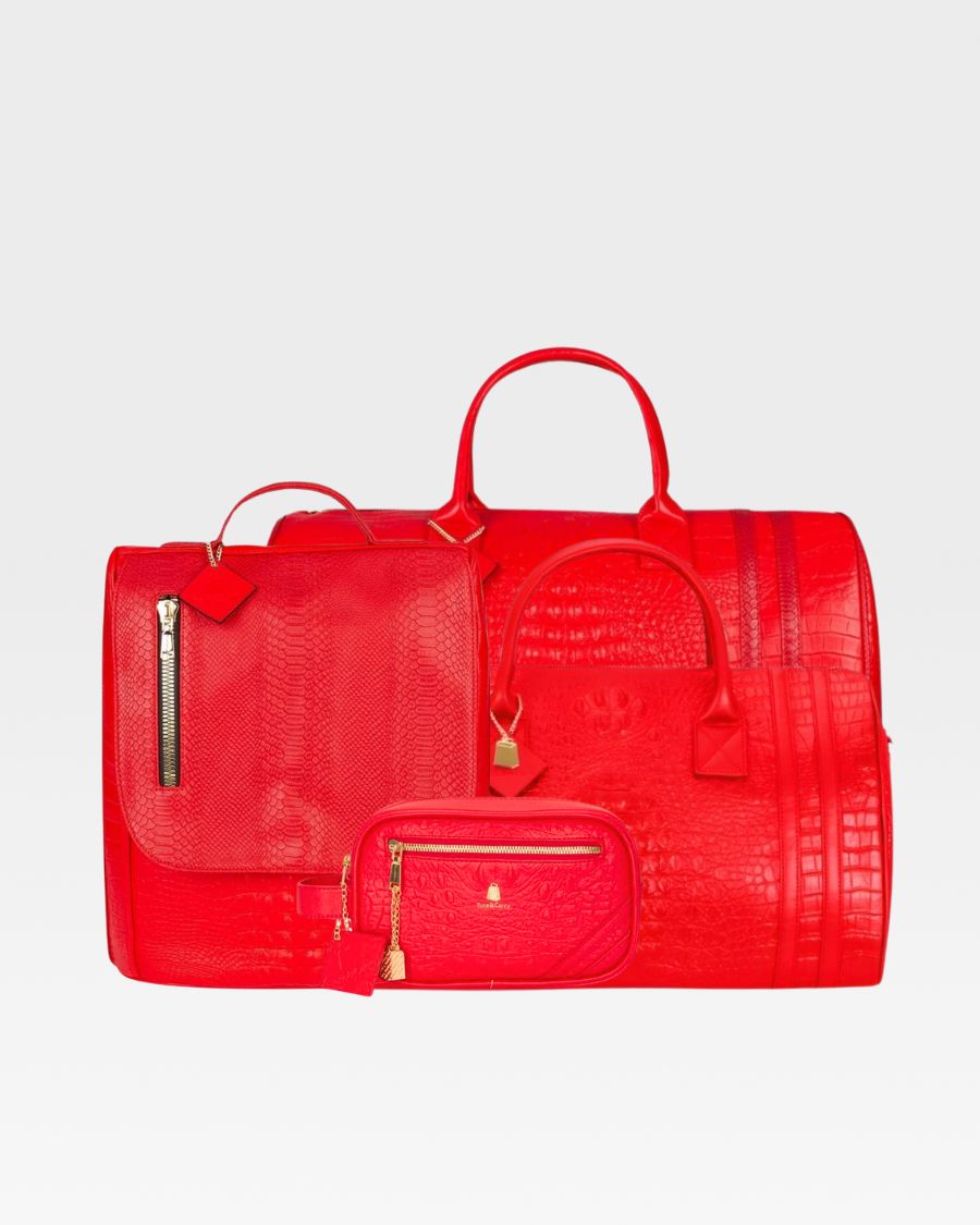 Apollo 2 Faux Crocodile Skin Travel Set in Red