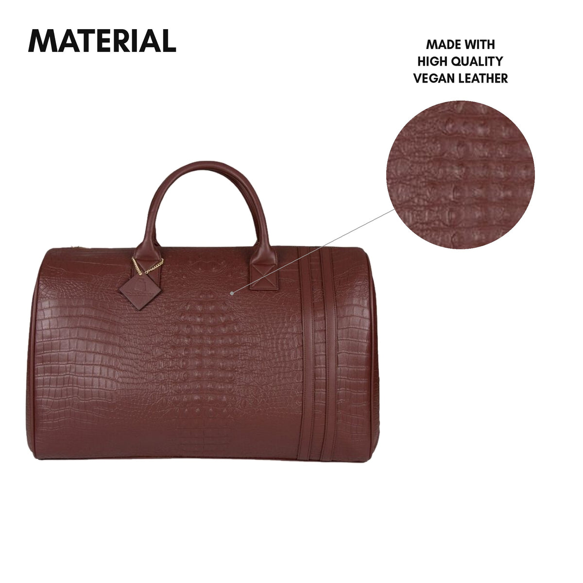 Classic Weekender Duffle Bag in Brown - material: croc-embossed high quality vegan leather