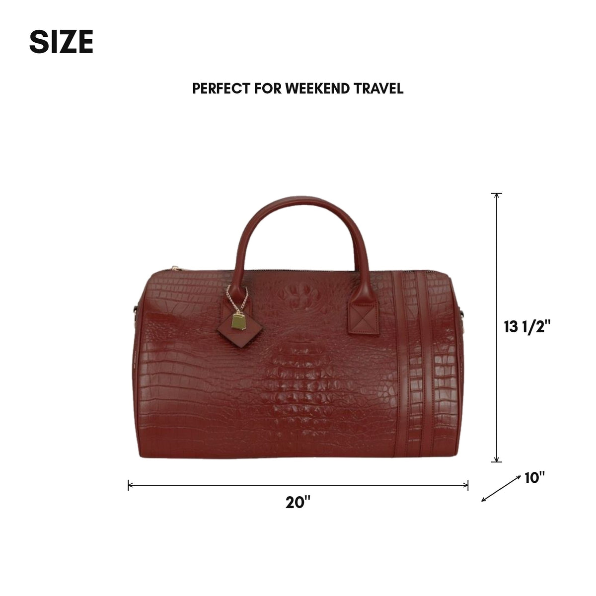 Classic Weekender Duffle Bag in Brown - size, 20 x 13 1/2 x 10 inches, perfect for weekend travel
