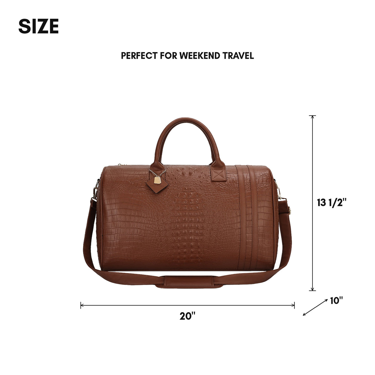 Classic Weekender Duffle Bag in Caramel - size, 20 x 13 1/2 x 10 inches, perfect for weekend travel