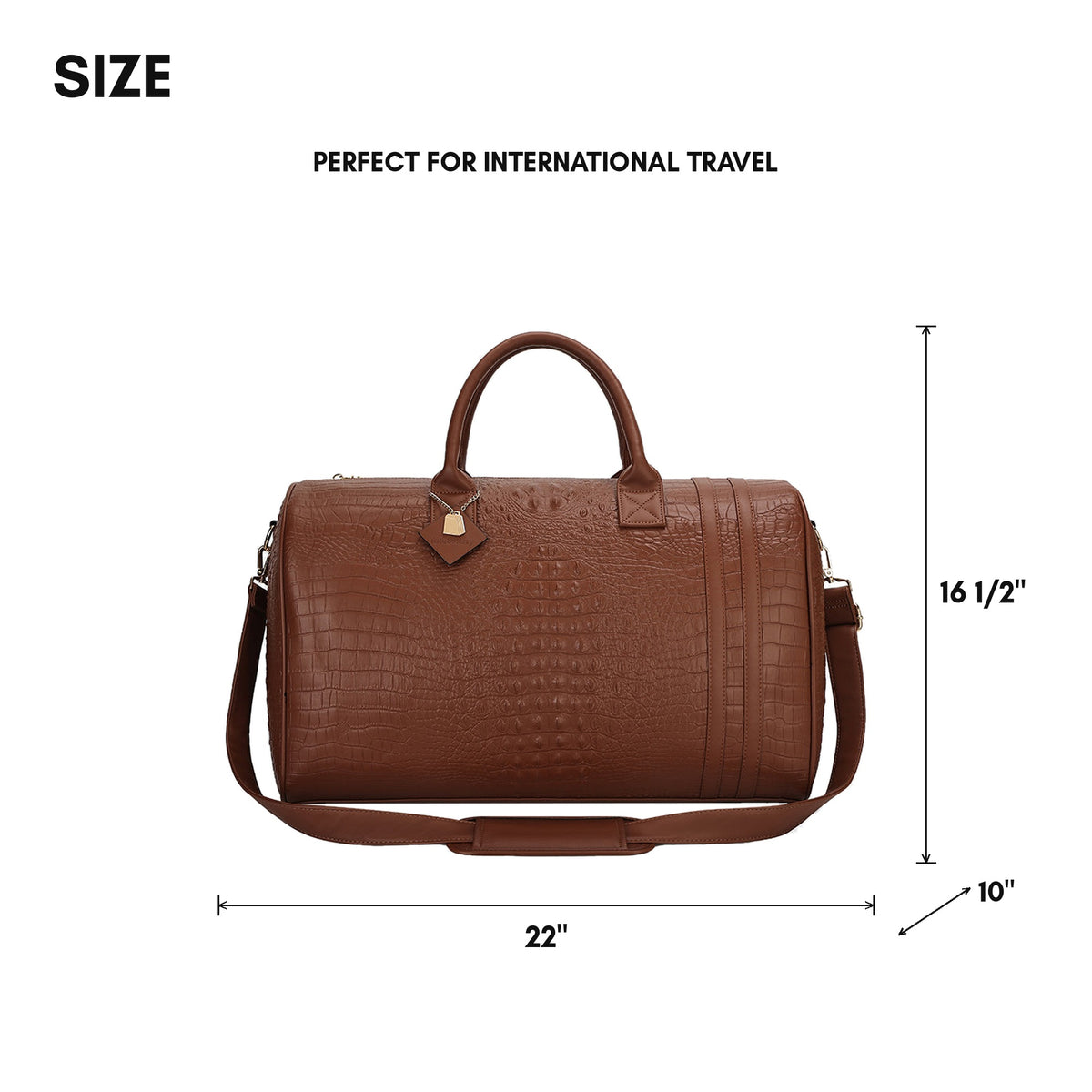 Classic Weekender Duffle Bag in Caramel - size, 22 x 16 1/2 x 10 inches, perfect for international travel
