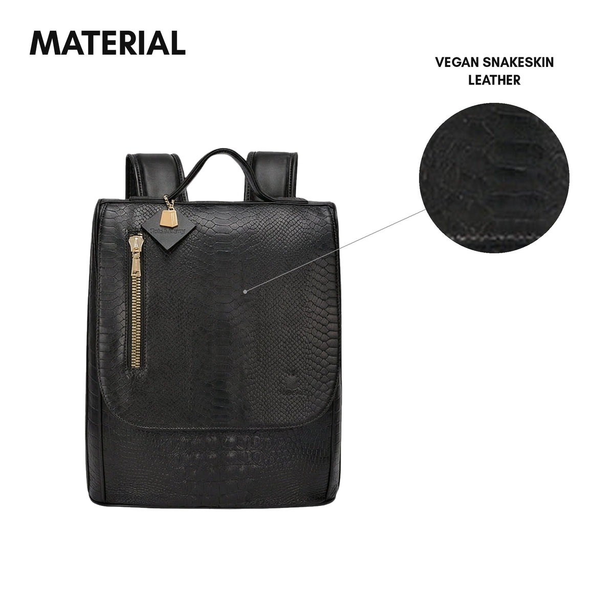Classic Weekender Backpack in Black - material: vegan snakeskin leather