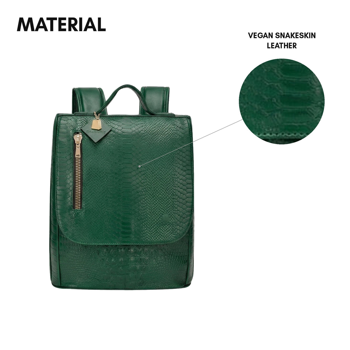 Classic Weekender Backpack in Emerald Green - material: vegan snakeskin leather