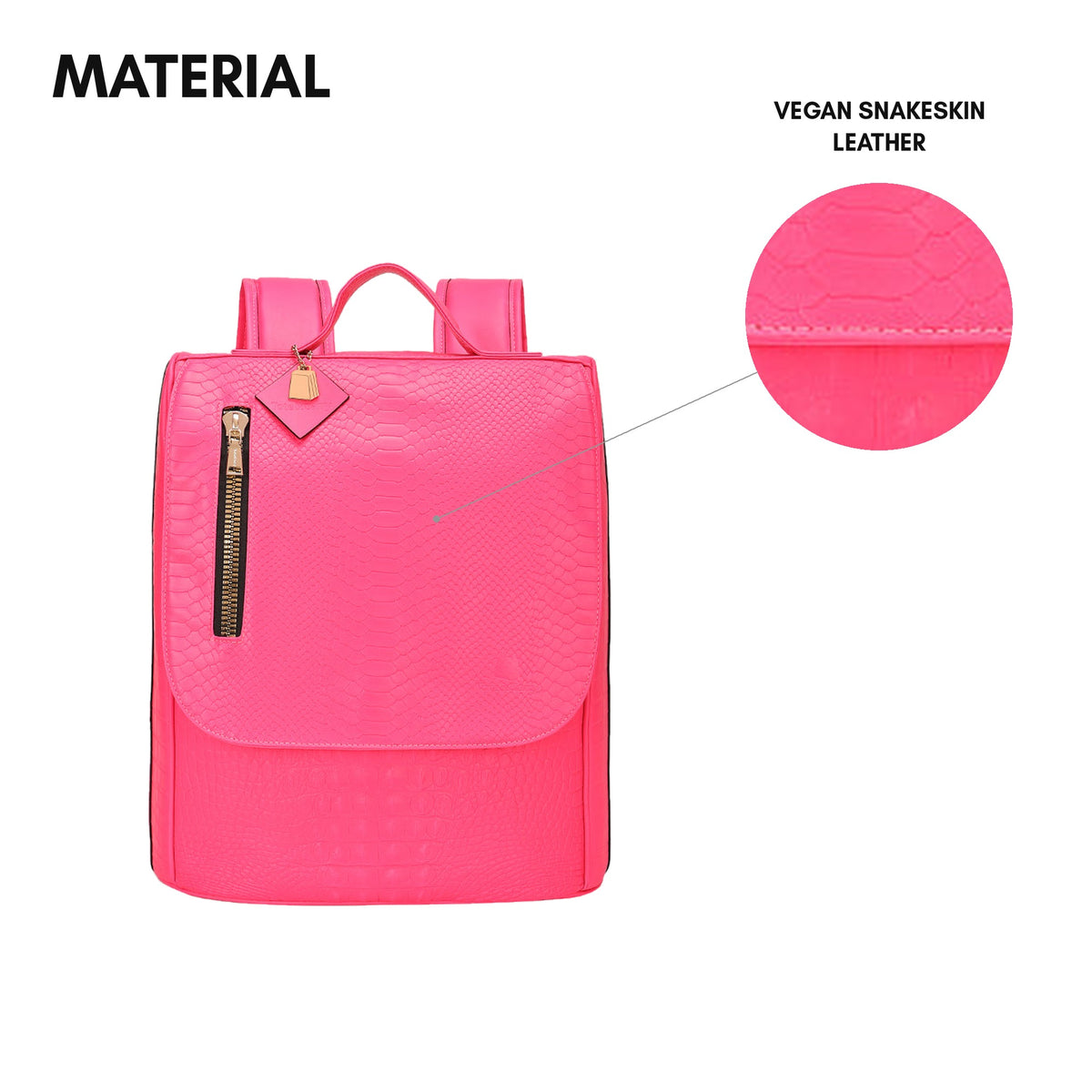 Classic Weekender Backpack in Neon Pink - material: vegan snakeskin leather
