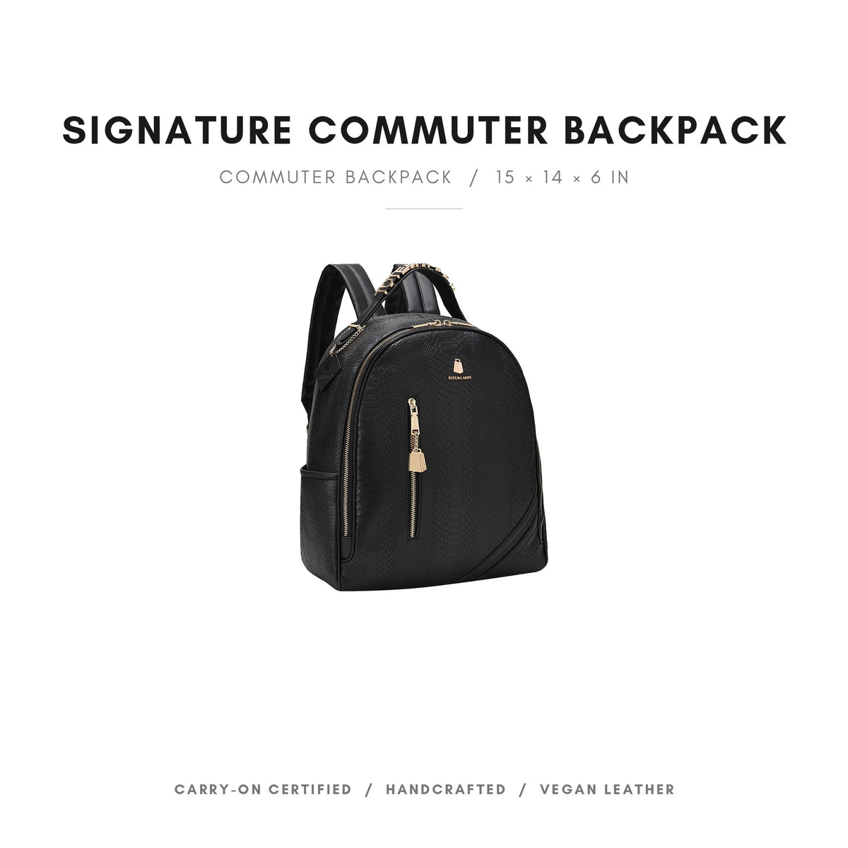 Tote&Carry Signature Commuter Backpack in Black — commuter backpack, 15 x 14 x 6 inches