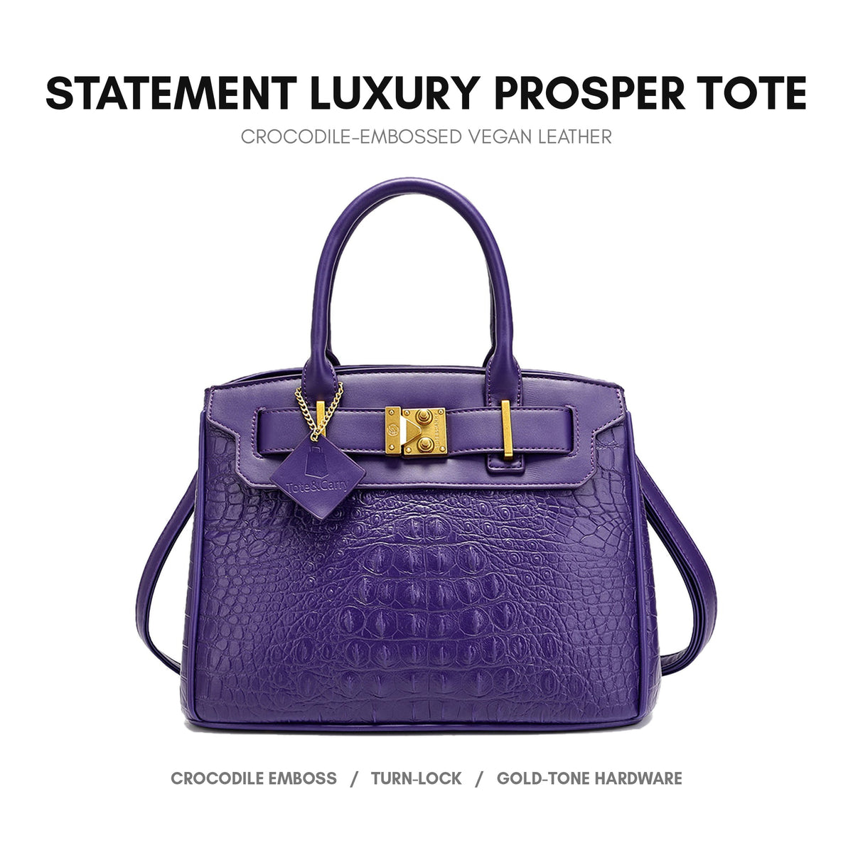Statement Luxury Prosper Tote in Purple - crocodile-embossed vegan leather