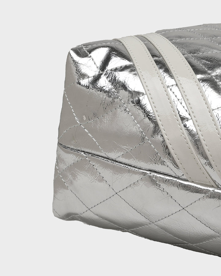 Diamond Stitch Quilted Chic Tote Bag in Silver