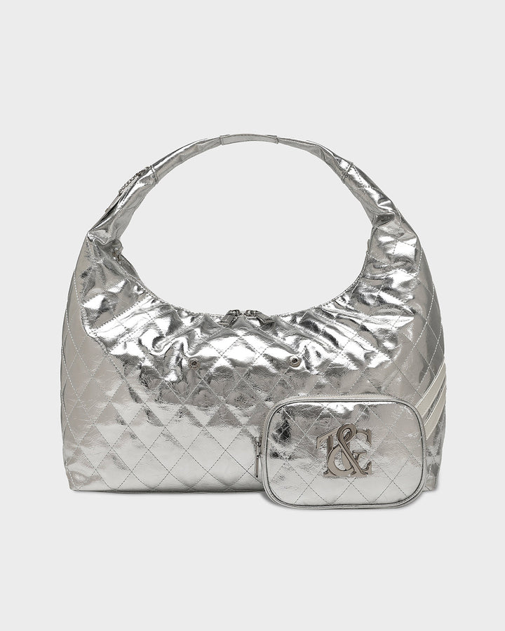 Diamond Stitch Quilted Chic Tote Bag in Silver