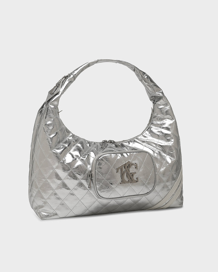 Diamond Stitch Quilted Chic Tote Bag in Silver