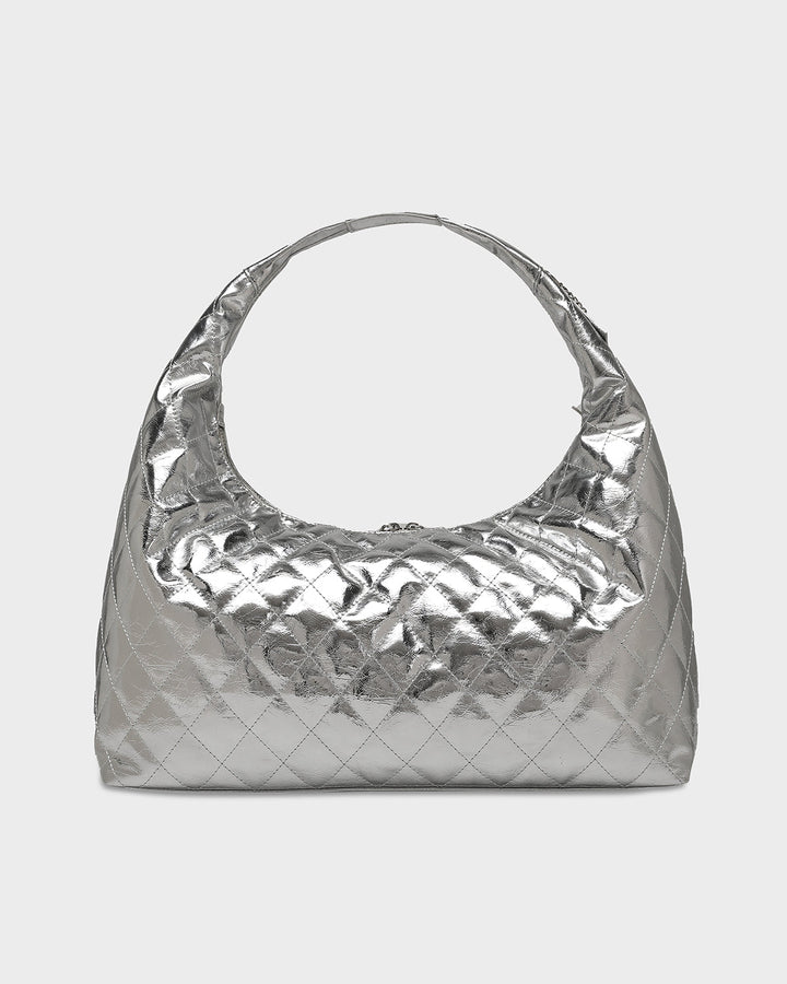 Diamond Stitch Quilted Chic Tote Bag in Silver