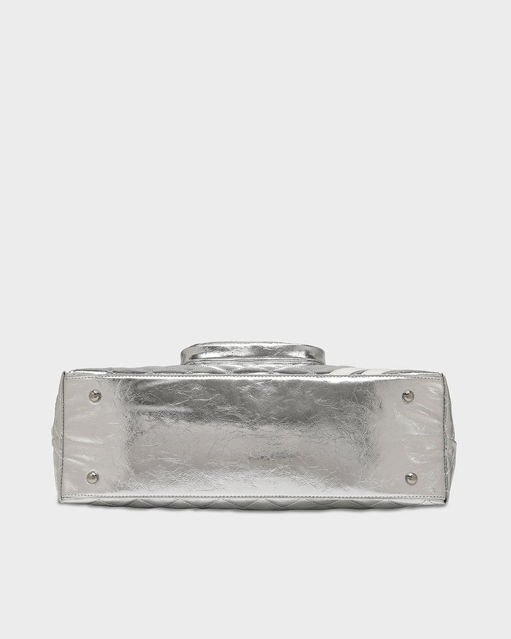 Diamond Stitch Quilted Chic Tote Bag in Silver