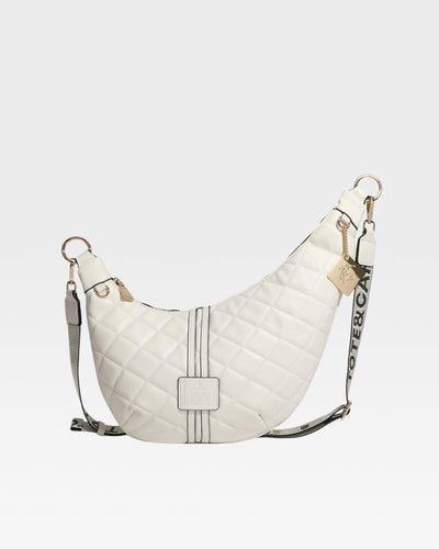 Diamond Stitch Crescent Messenger Bag in Cream White