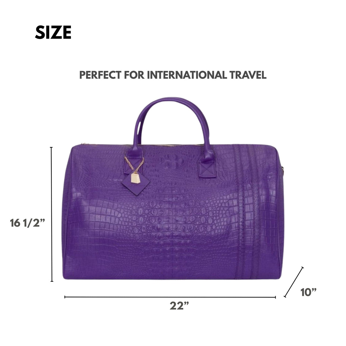 Tote&Carry Classic Weekender Duffle Bag in Purple — size, 22 x 16.5 x 10 inches, perfect for international travel