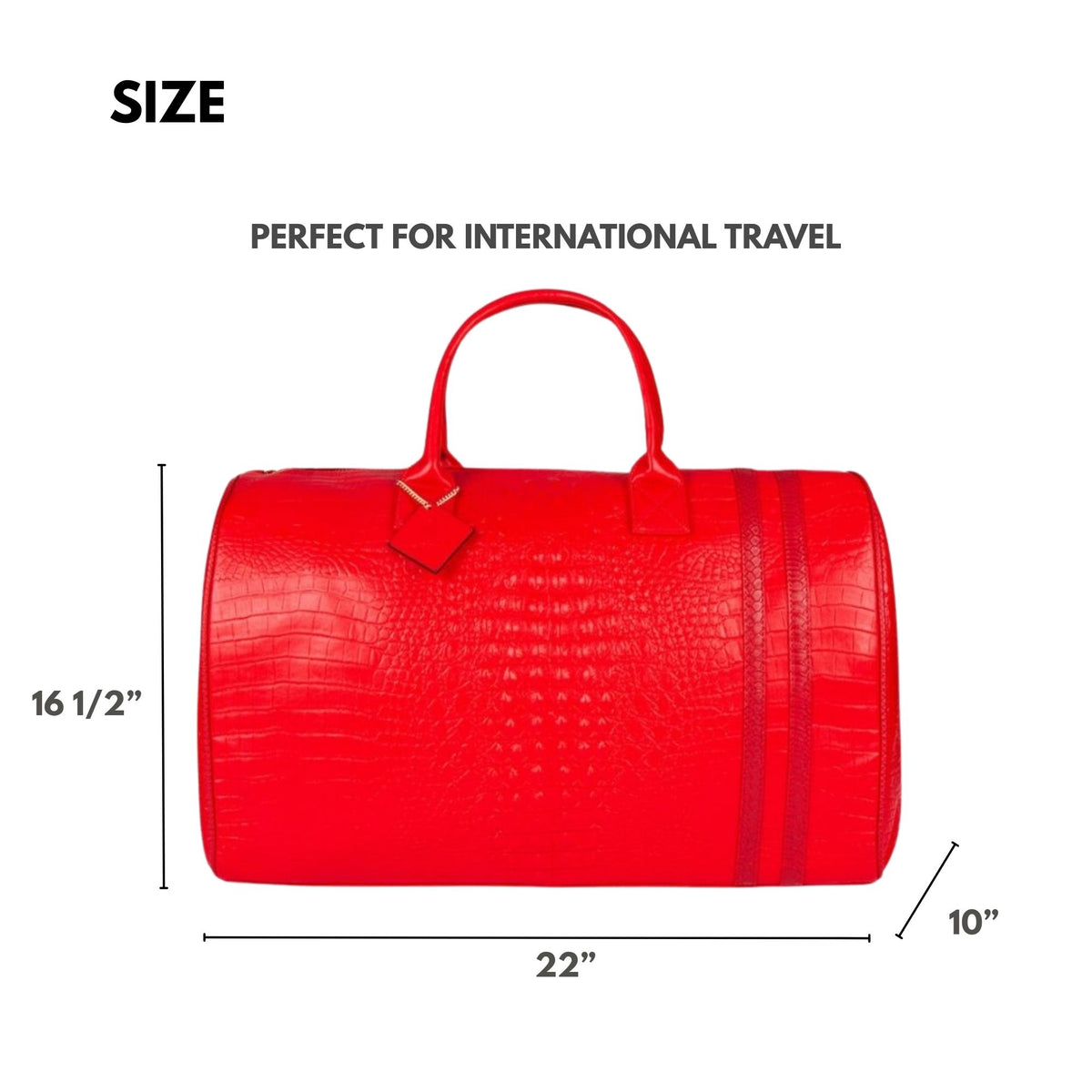 Tote&Carry Classic Weekender Duffle Bag in Red — size, 22 x 16.5 x 10 inches, perfect for international travel