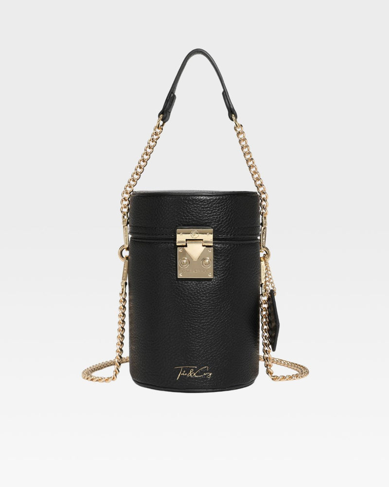Leather Beauty Barrel Purse in Black